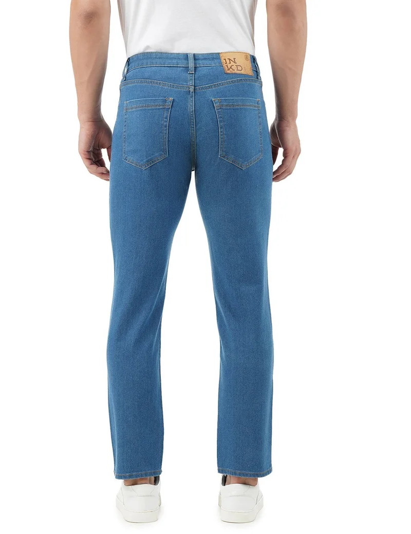 inkd Super sapphire Men's Regular Fit Jeans - Mid-Rise | Cotton Blend | Contrast Stitch|  Stretchable Fabric | Classic 5 Pocket Styling for Men | Best Price UAE